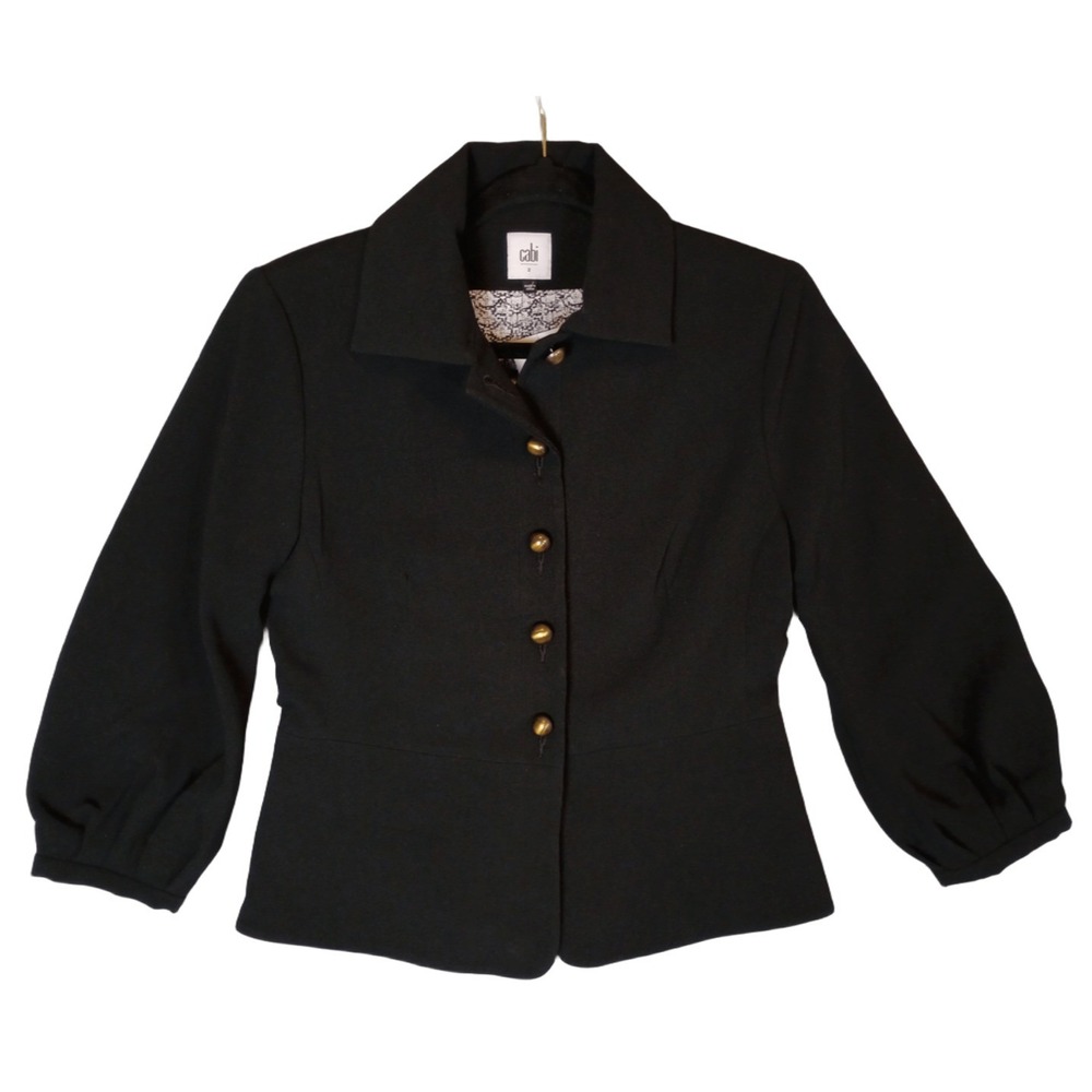 cabi Women's Size 2 Abbott Jacket 3/4 Sleeve Black Military Style Blazer Coat